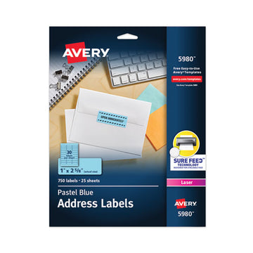 Avery® High-visibility Permanent Laser Id Labels, 1 X 2 5-8, Pastel Blue, 750-pack freeshipping - TVN Wholesale